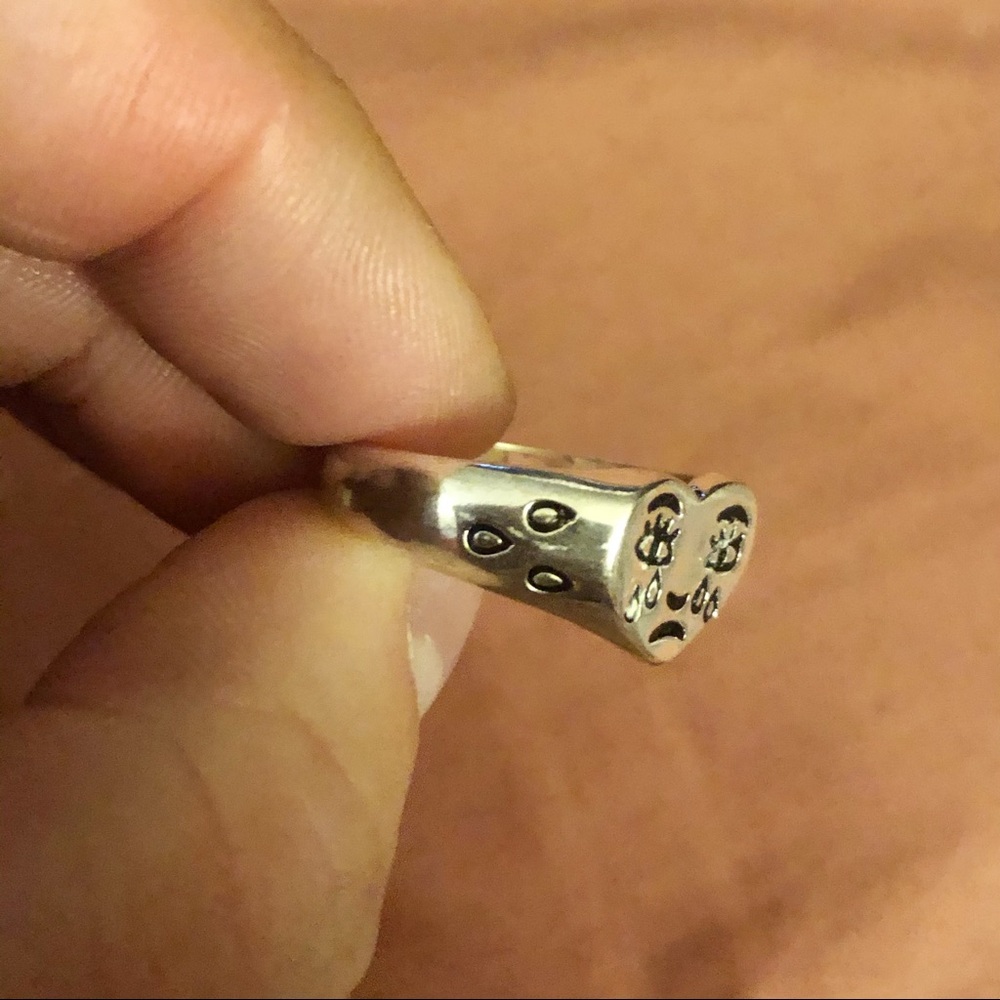Sterling Silver Sad Crying Face Adjustable Ring - Picture 7 of 10